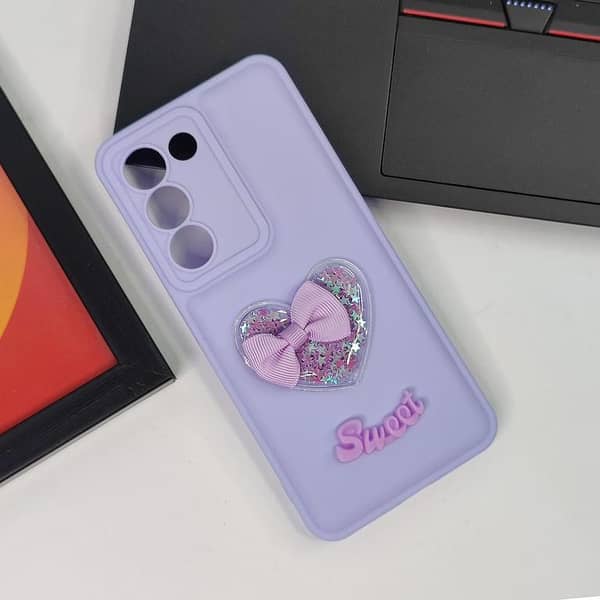 Vivo V30 Lite 4G Purple Cover - Sweet Girls 3D Love Heart Soft Case