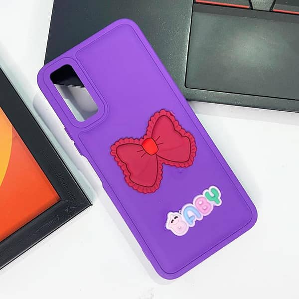 Vivo Y20a Purple Case - Soft Cover for Girls with 3D Bow Design