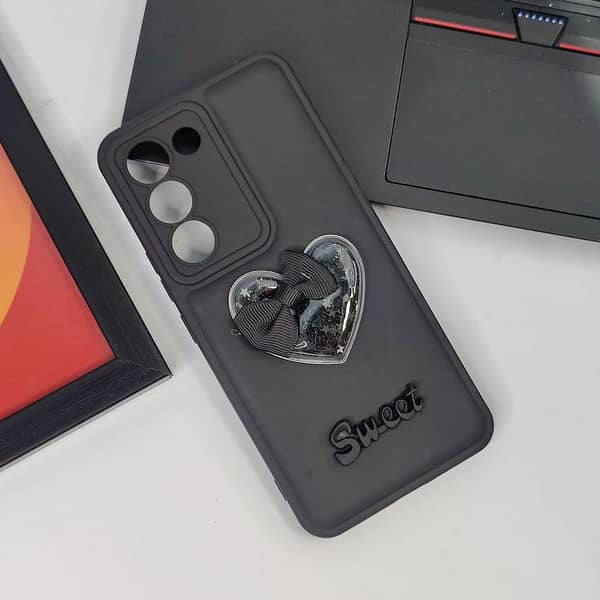 Black 3D Love Heart Soft Case for Vivo V30 Lite 4G