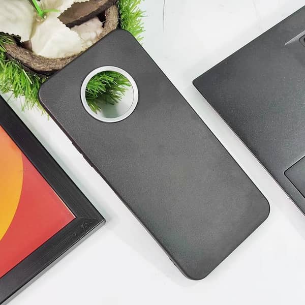 Infinix Note 7 Black Cover - Luxury Leather Soft Case with Metal Camera Ring Protection