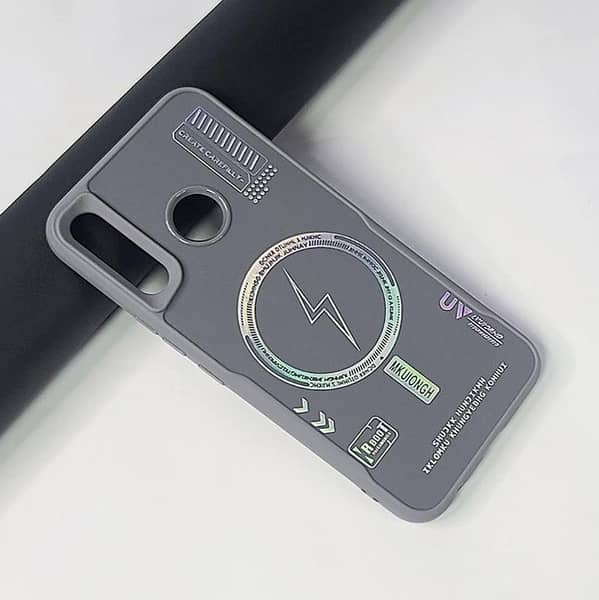 Infinix Hot 8 Off White Phone Case with Holographic Lightning Bolt Design