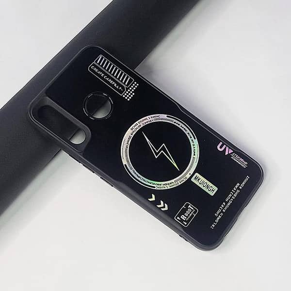 Infinix Hot 8 Black Matte Phone Case with Holographic Lightning Bolt Design