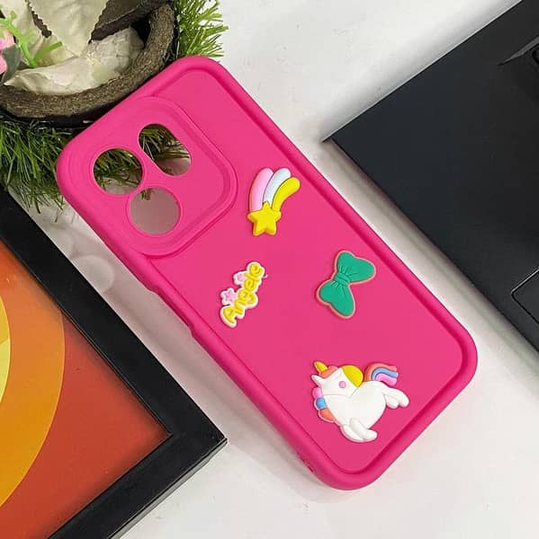 Soft Silicone Case with Cute Bear & Flower for Infinix Smart 9 HD - Rose Red
