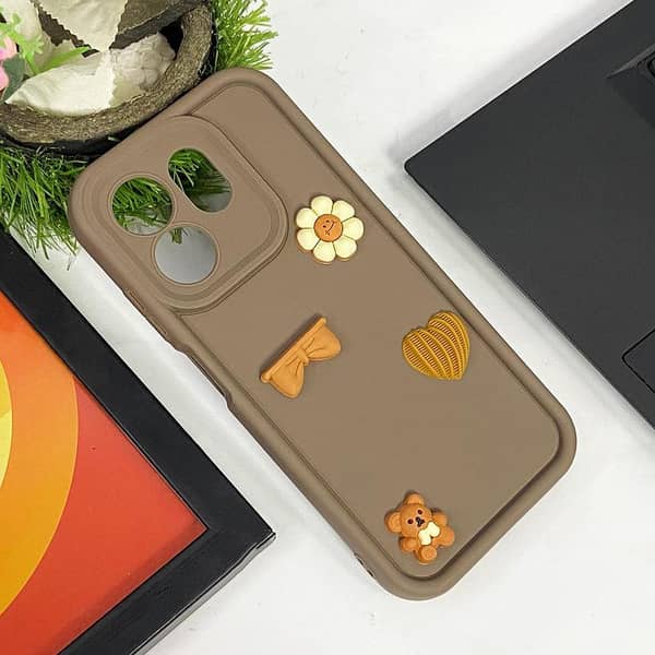 Infinix Hot 50i Soft Silicone Case - Pink Cute Bear & Flower Design