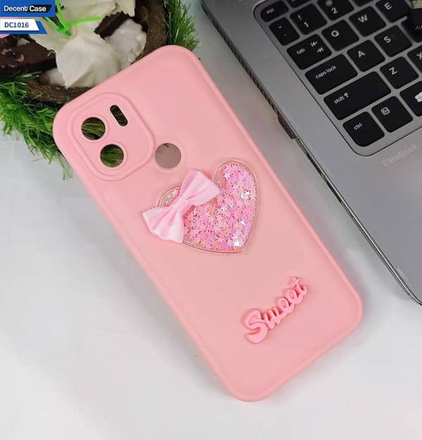 Xiaomi Redmi A1 Soft Case - Pink with 3D Love Heart Design for Girls