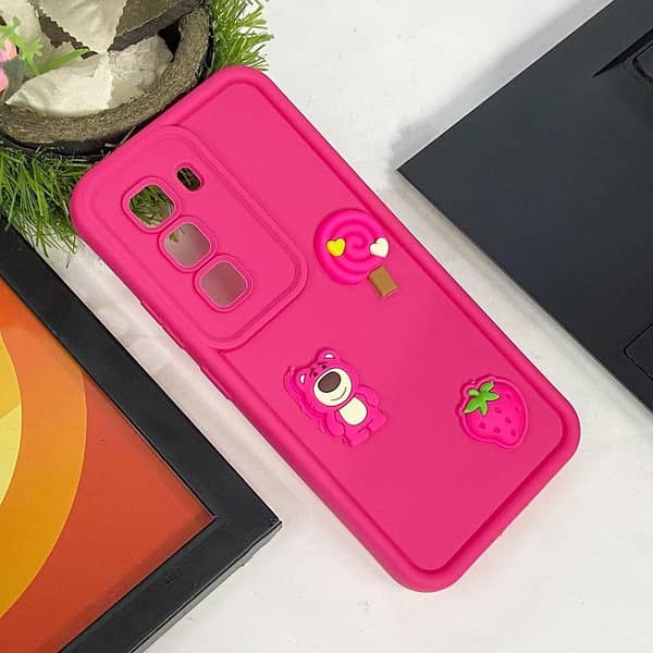 Brown Soft Silicone Case with Cute Bear & Flower Design for Infinix Hot 50 Pro