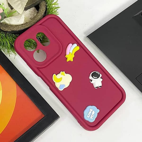 Red Soft Silicone Case with Cute Bear and Flower for Infinix Smart 9