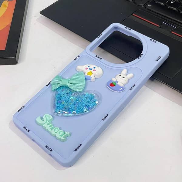 Cyan Soft Case with 3D Bow for Tecno Camon 30 - Sweet Girls Design