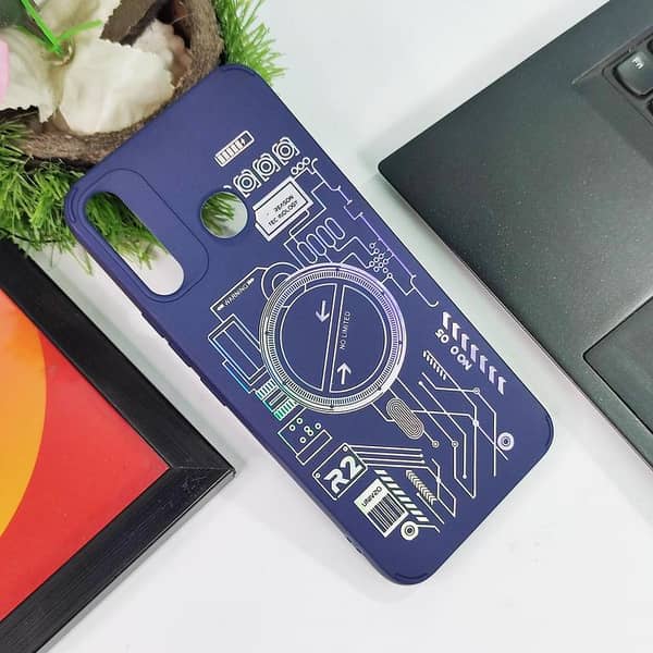 Blue Soft Silicone Phone Case for Tecno Camon 12 with Holographic Circuit Design