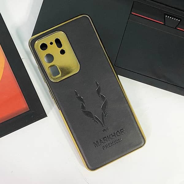 Samsung Galaxy S20 Ultra Leather Back Cover with Golden Edge - Premium Quality Soft Case