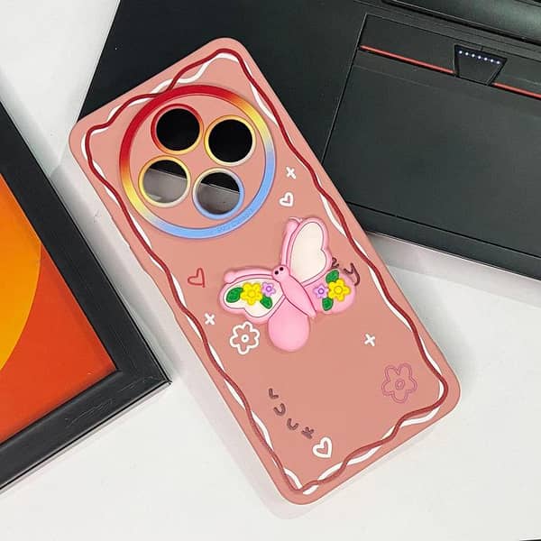 Cute 3D Butterfly Case for Xiaomi Redmi 14R - Pink