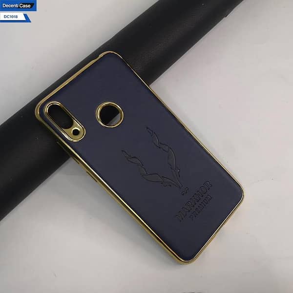 Markhor Series Leather Cover for Huawei Y7 Prime 2019 - Blue with Gold Edging