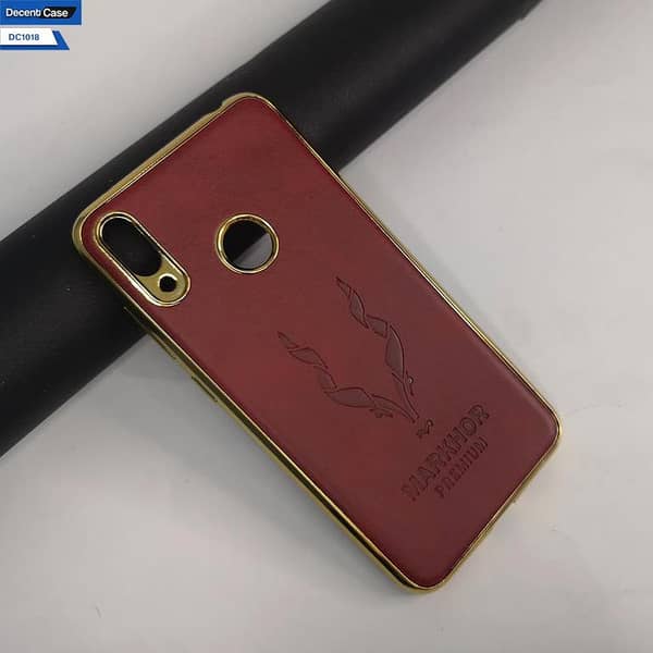 Maroon Leather Case for Huawei Y7 Pro (2019) - Premier Markhor Series with Gold Border