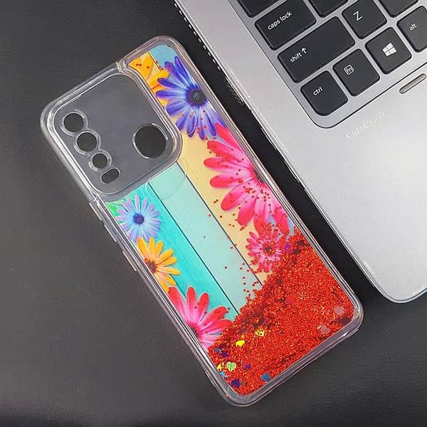 Tecno Spark 8 Clear Soft Border Case with Moving Liquid Glitter and Crystal