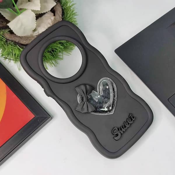 Xiaomi Redmi 14R 3D Love Heart Back Cover with Moving Shiny Stars and Bow Soft Silicone Case in Candy Colors