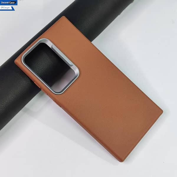 Brown Case for Tecno Pop 7 Pro - Elegant Leather Texture with Metal Camera Ring Protection