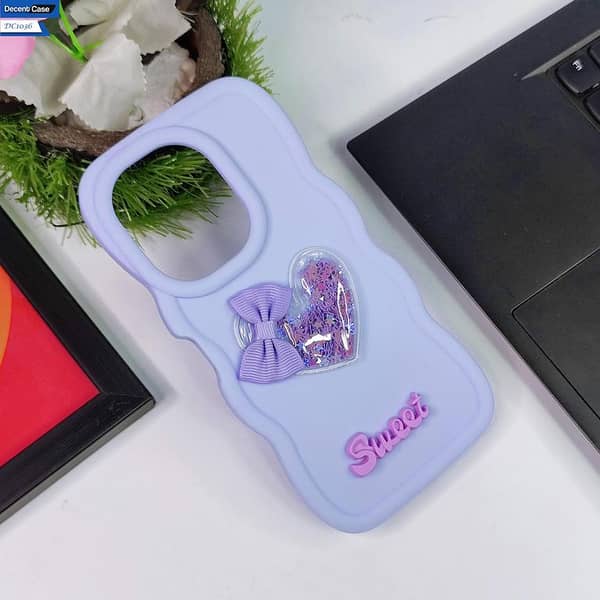 Tecno Camon 20 Purple Cover - 3D Love Heart Design with Moving Shiny Stars and Candy Color Soft Silicone Case