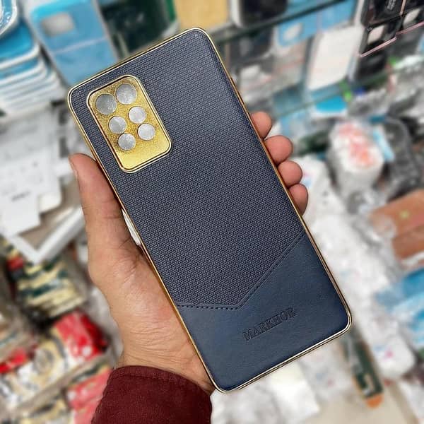 Infinix Note 10 Blue Cover - Classic Leather Texture with Golden Edge