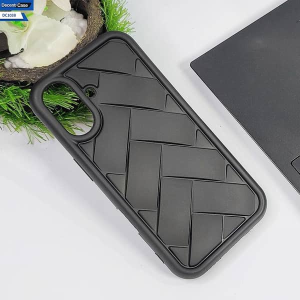 Black Silicone Back Case for iPhone 16 with Trendy Flex Waves Pattern