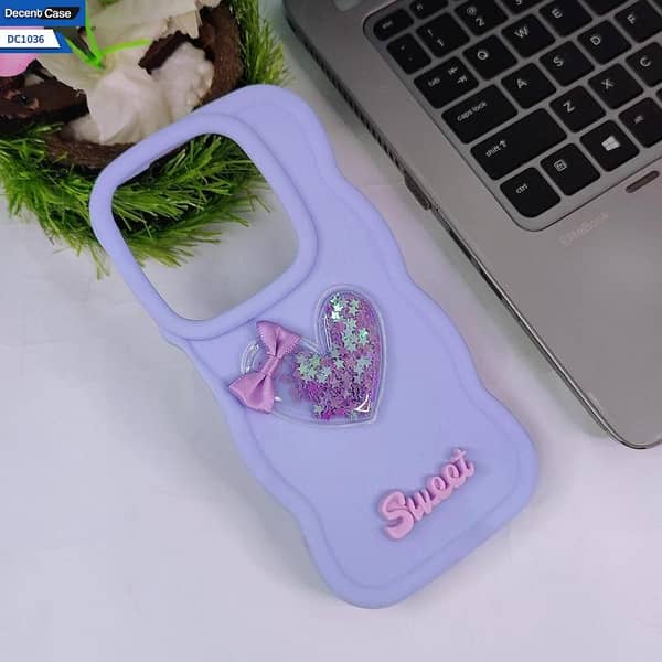 Infinix Smart 8 HD Cover – Purple Soft Silicone Case with 3D Love Heart and Moving Glitter Stars
