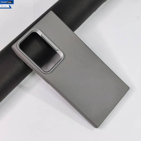 Tecno Pop 7 Pro Gray Cover - Elegant Leather Texture Case with Metal Camera Ring Protection