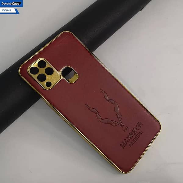 Maroon Leather Markhor Series Case for Infinix Hot 10s with Gold Edging