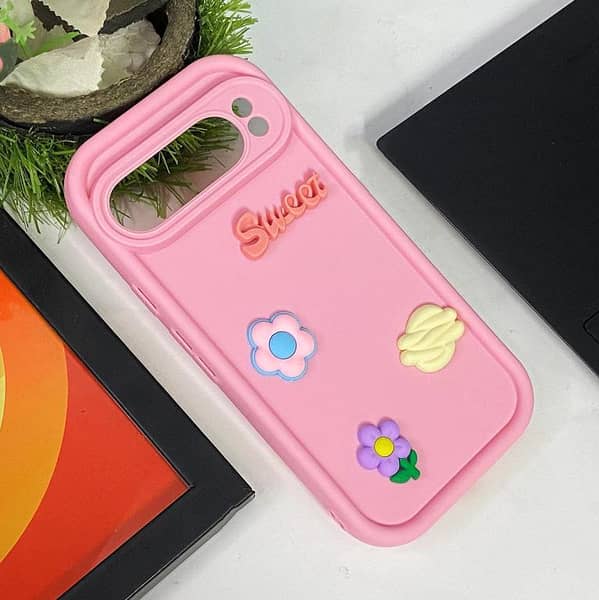 Soft Silicone Case for Google Pixel 9 Pro - Pink Cute Bear & Flower Design