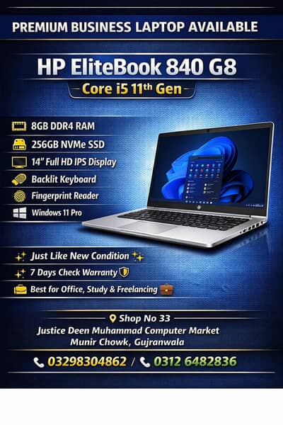 HP EliteBook 840 G8 i5 11th Gen 8GB 256GB NVMe Backlit Keyboard