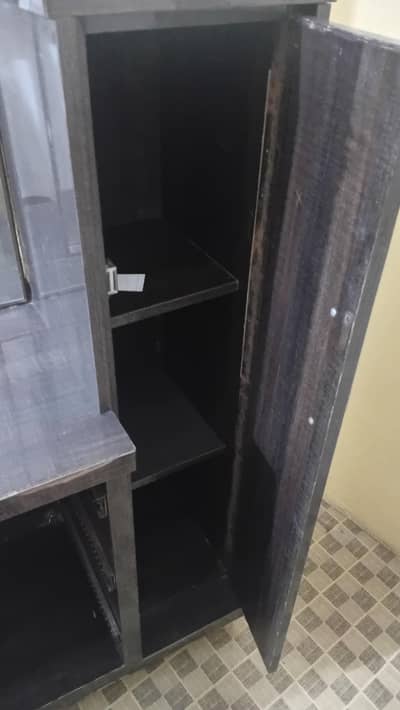 Modern Dark Wood Dressing Table with Side Storage Cabinet