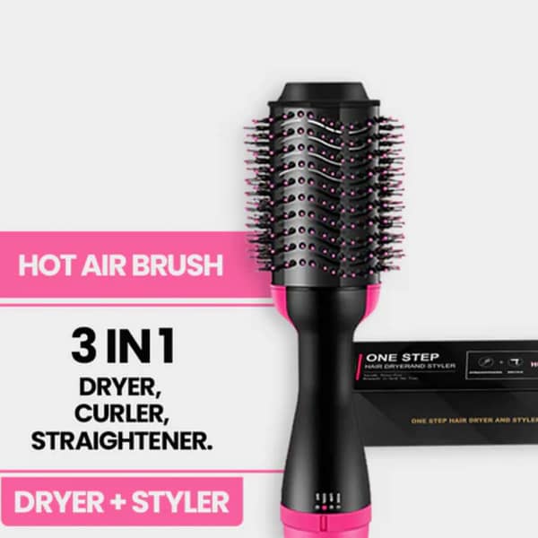 One Step Hot Air Brush: Hair Dryer, Straightener & Curler in One (Foldable, Fast Heating, Anti-Scald)