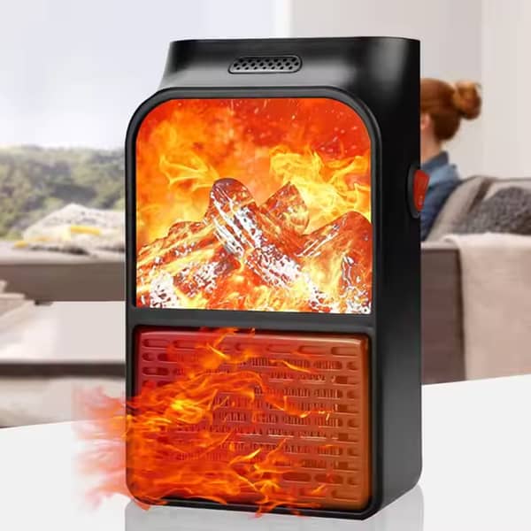 Flame Fireplace Portable Electric Heater with Remote Control 500W – Compact Space Heater by Silver Fox Ecom