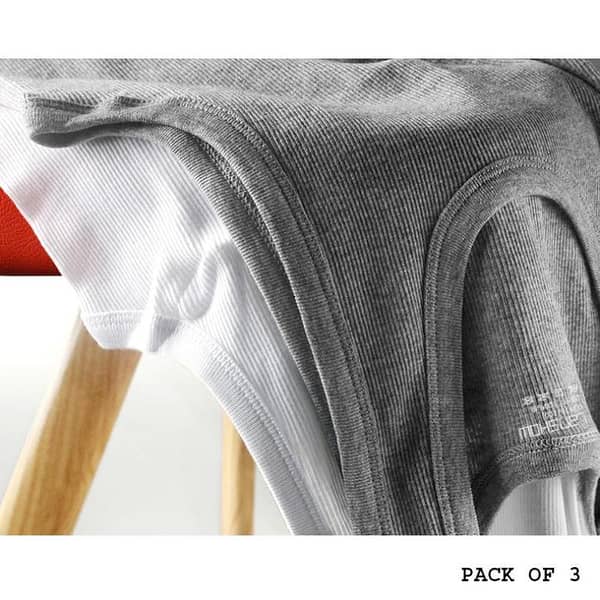 Set of 3 Men's  Athletic Vests -  100% Ribbed  Cotton, Export  Quality, High  Standard,  Premium  Packaging