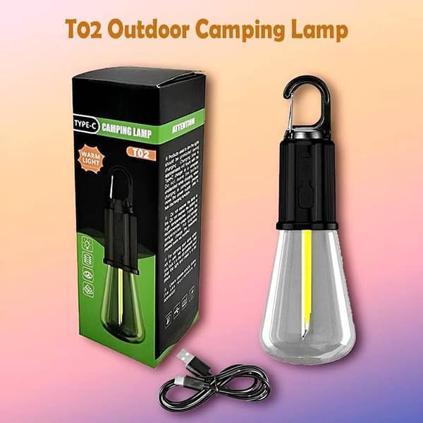 T02 Retro Hanging LED Camping Bulb – Type-C Rechargeable Waterproof Outdoor Light