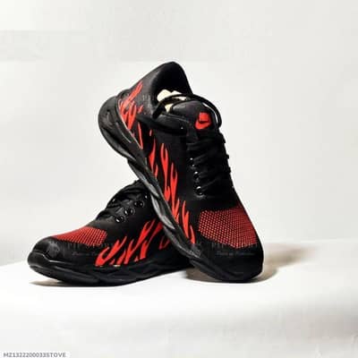 Men's black red flame running sneakers