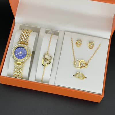 4-in-1 Ladies Watch with Bracelet, Necklace & Earrings Set