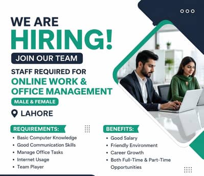 Office & Online Work Jobs Available – Male/Female (Lahore)