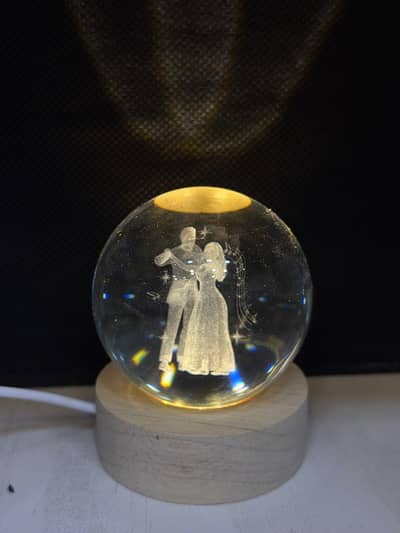 Enchanted Crystal Ball Night Light - 3D Engraved Scene with Wooden Ba