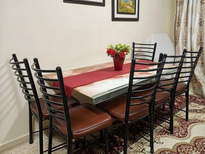 6-Seater Glass Dining Table for Sale – Elegant Rose Design