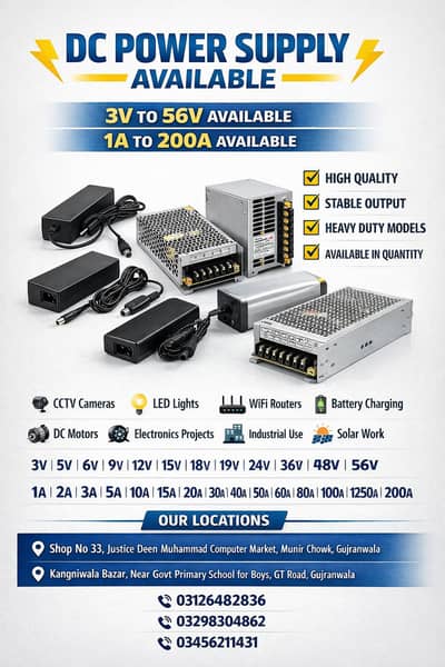 DC Power Supply 3V to 56V Available 1A to 200A