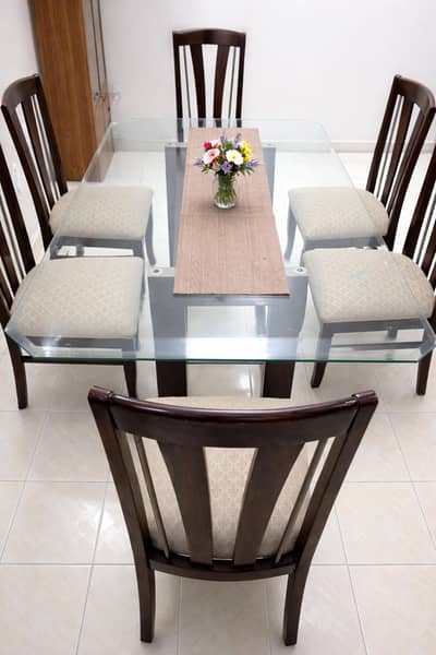 6 Seater Glass Table Chair