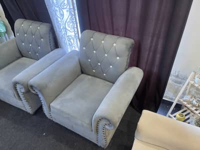 5 Seater grey velevt turfted sofa set living room sofa