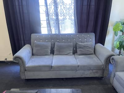 5 Seater grey velevt turfted sofa set living room sofa