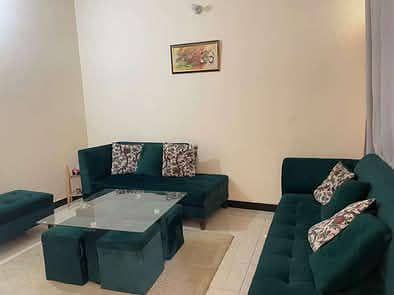 new clean sofa with table