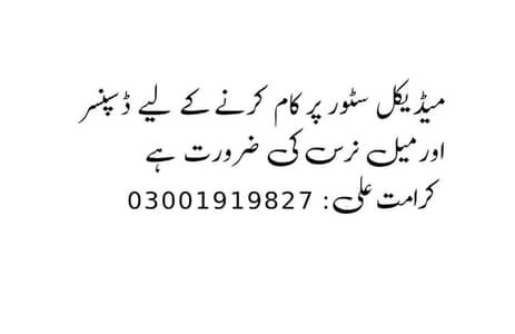 Need Medical dispenser or Male  nurse