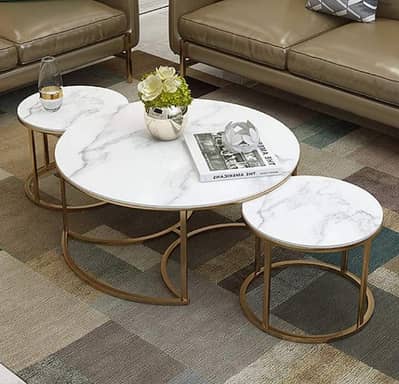 3-Piece Marble Nesting Coffee Table Set – Modern & Stylish