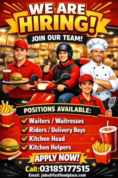 Staff Required for new opening fast food branch