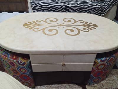 dewaan and dining table with stools