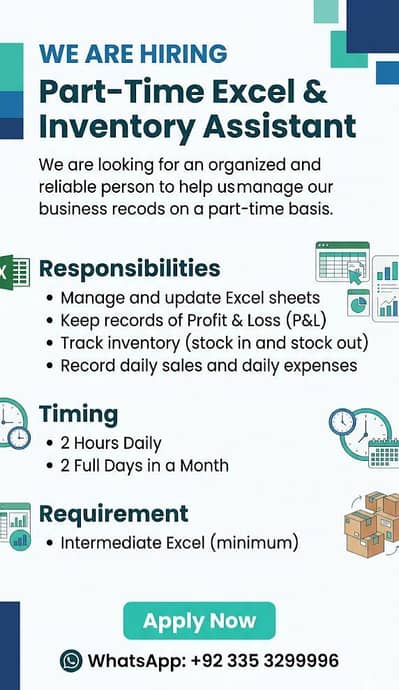 Part-Time Job Available (Excel & Inventory Assistant)