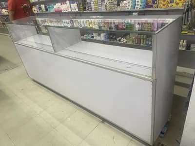 Glass plus wood counter for sale.