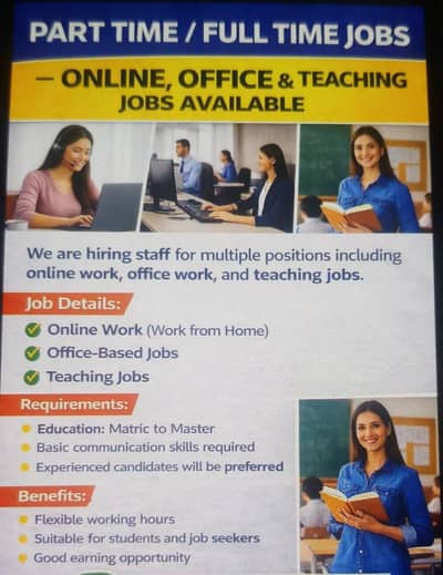 Office & Online Work Jobs Available – Male/Female